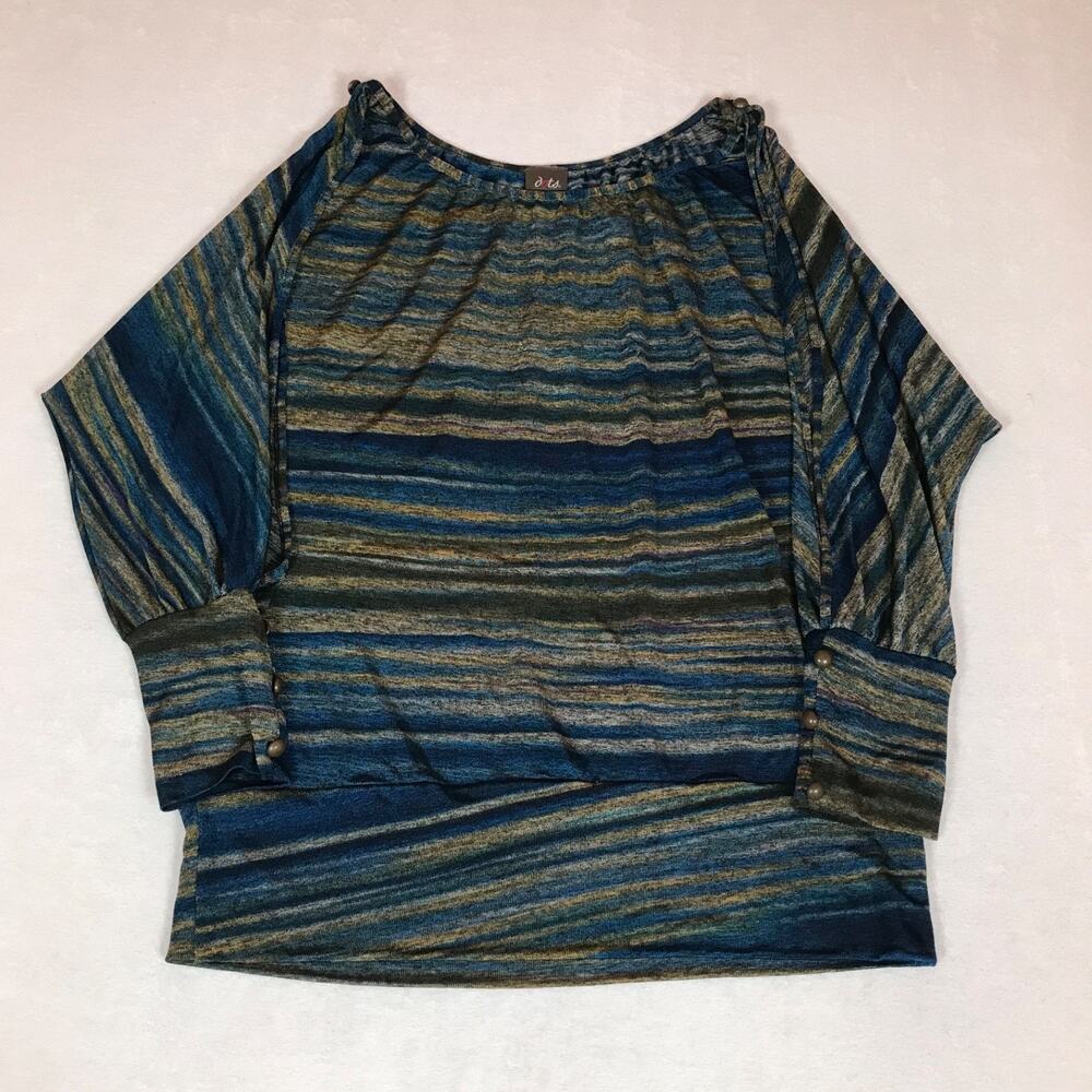 Dots Blue Striped Boho Peasant Top 3X